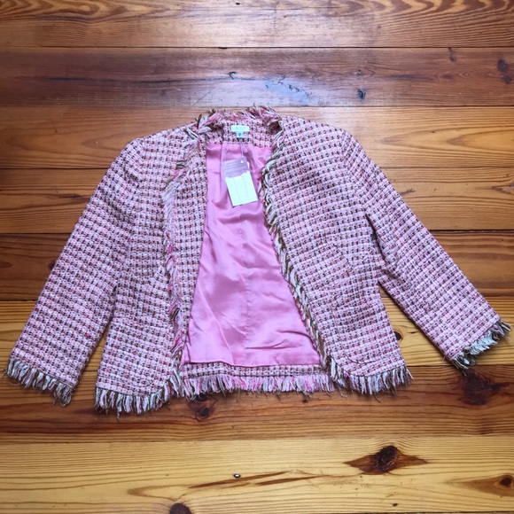 Aqua Pink Tweed Fringe Jacket, EUC, S - Picture 4 of 14